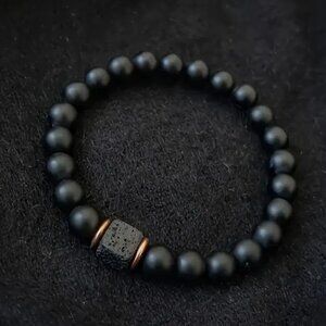 Men's Lava Stone Bracelet with Square Bead Accents - Sleek Natural Stone.
